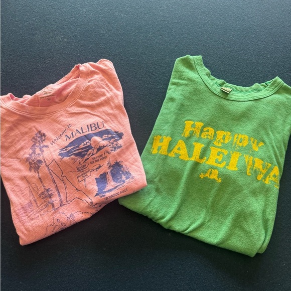 Women’s Graphic summer Tees in pink/ Green 
J.CREW & Happy Haleiwa 🩷💚cute&comfy - Picture 1 of 16
